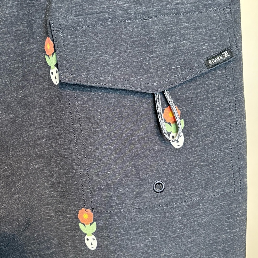 Roark Men's Charcoal Shorts with Colorful Skull and Flower Pattern - Picture 6 of 13